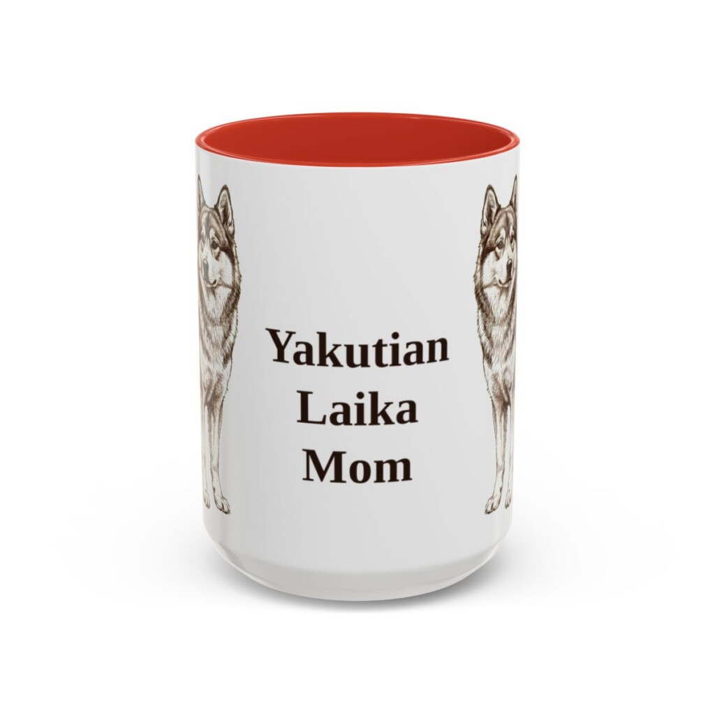 15oz Yakutian Laika Dog Mom Mug, Red, front view