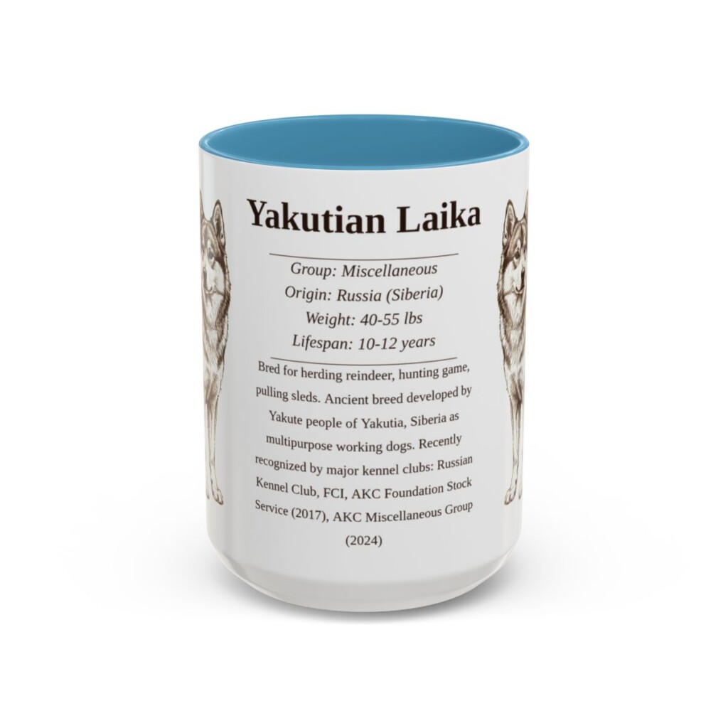 15oz Yakutian Laika Mug, Light Blue, front view