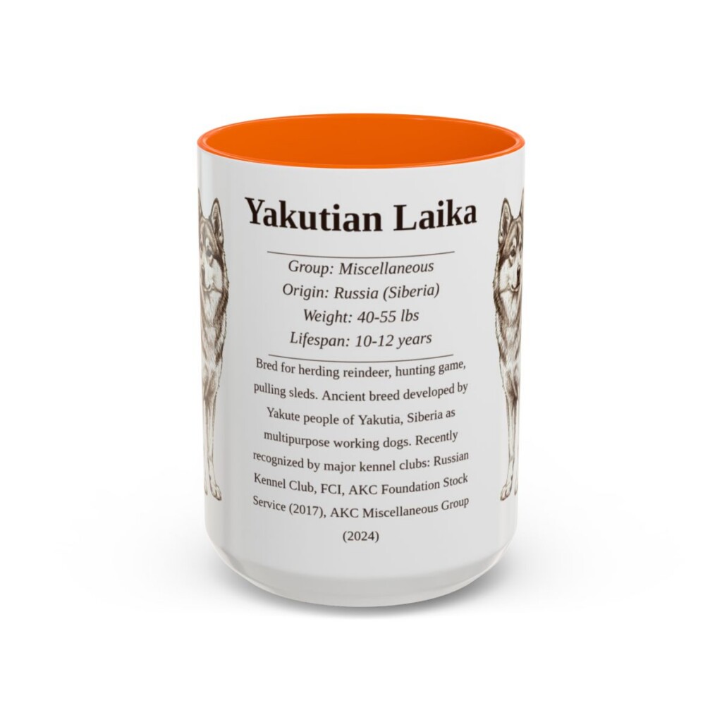 15oz Yakutian Laika Mug, Orange, front view