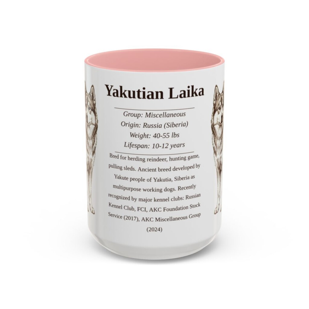 15oz Yakutian Laika Mug, Pink, front view