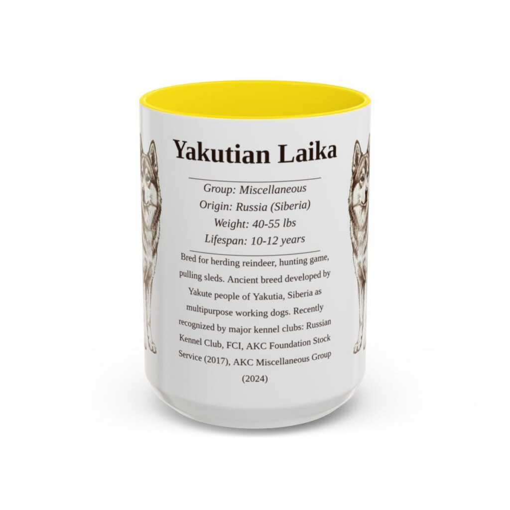15oz Yakutian Laika Mug, Yellow, front view