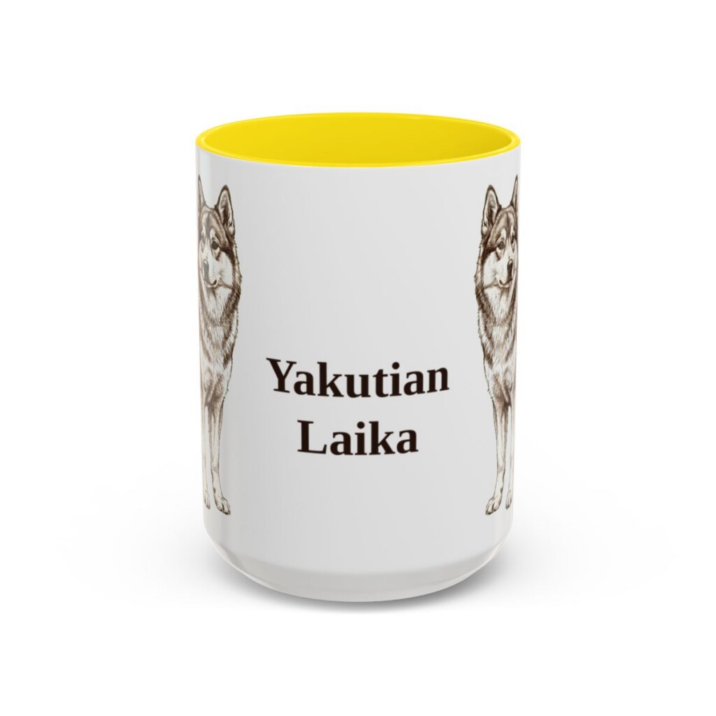 15oz Yakutian Laika Mug, Yellow, front view