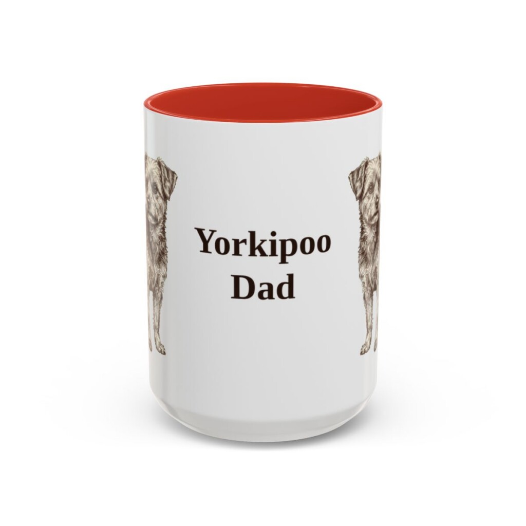 15oz Yorkipoo Dog Dad Mug, Red, front view
