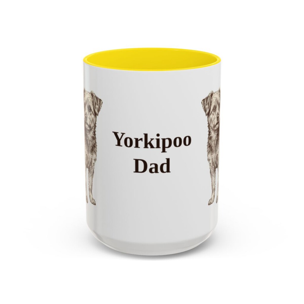 15oz Yorkipoo Dog Dad Mug, Yellow, front view