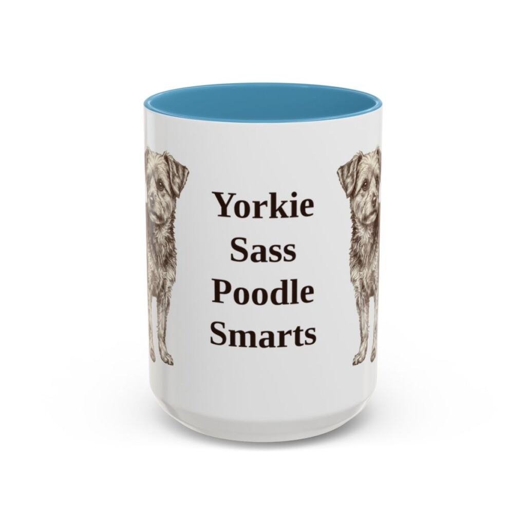 15oz-yorkipoo-mug-humor-light-blue 15oz Funny Yorkipoo Mug, Light Blue, front view