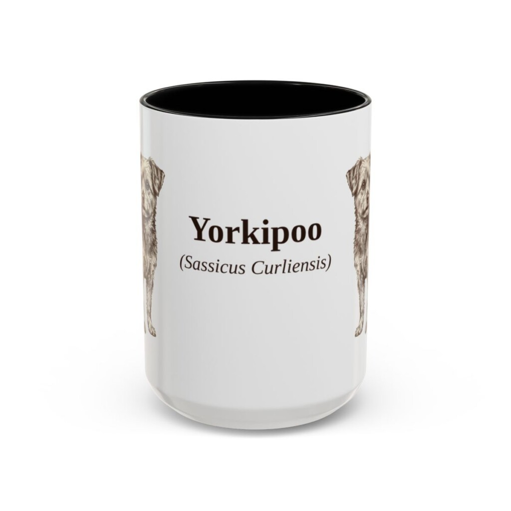 15oz Yorkipoo Latin Mug, Black, front view