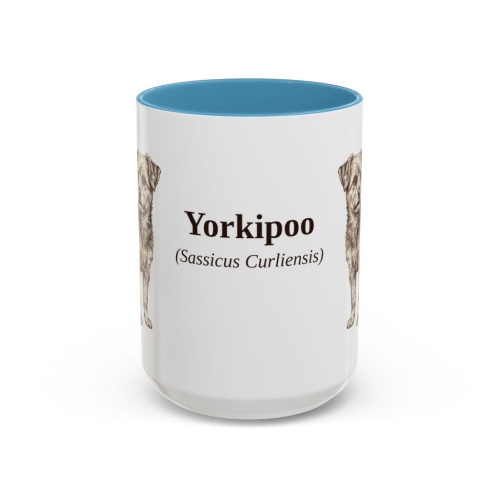 15oz Yorkipoo Latin Mug, Light Blue, front view