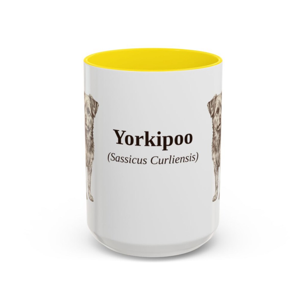 15oz Yorkipoo Latin Mug, Yellow, front view