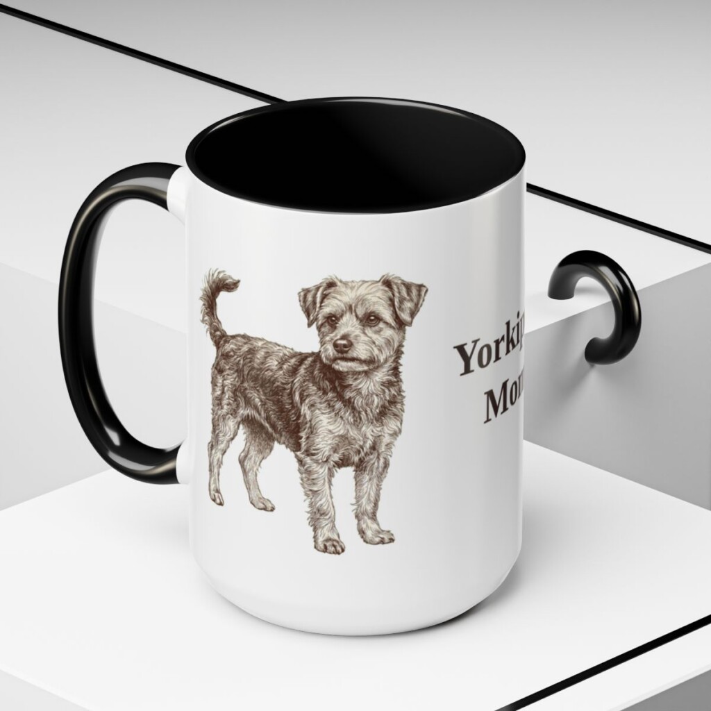 15oz-yorkipoo-mug-mom-black-context-2 15oz Yorkipoo Dog Mom Mug, Black, lifestyle photo