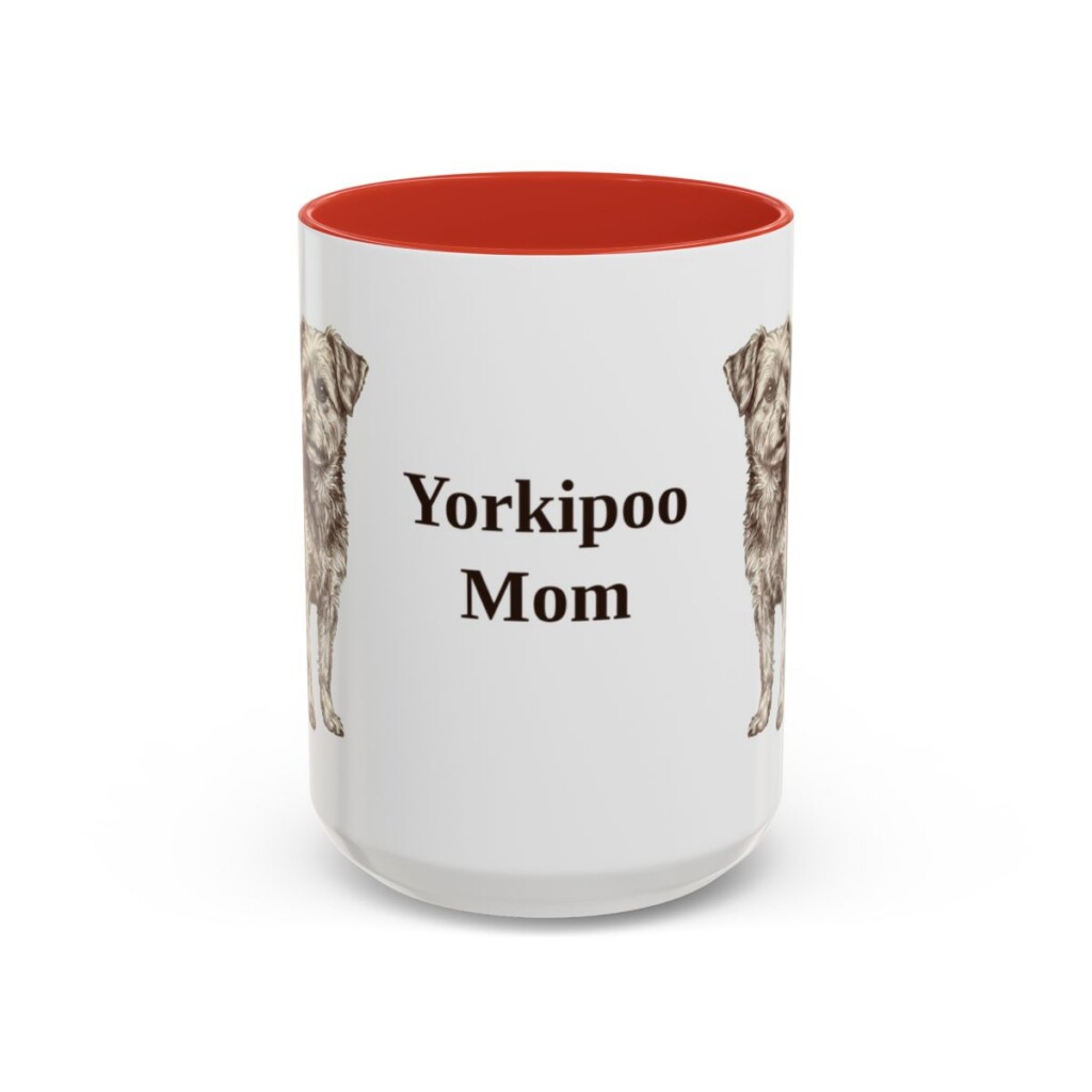 15oz-yorkipoo-mug-mom-red 15oz Yorkipoo Dog Mom Mug, Red, front view