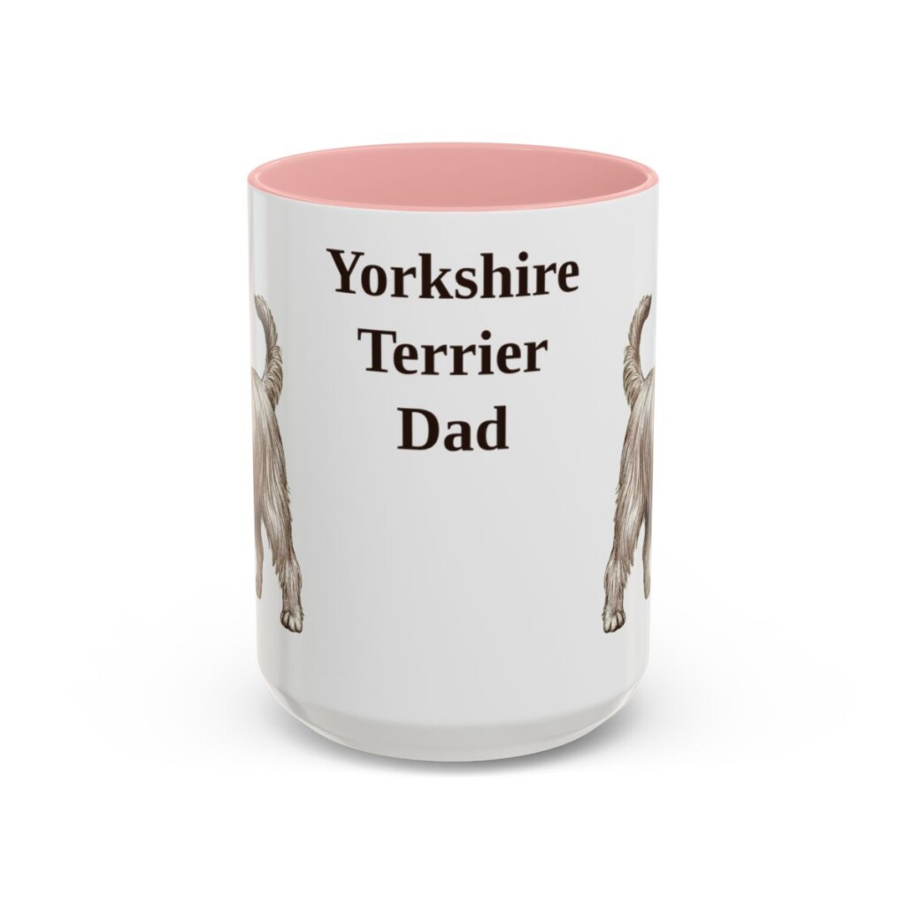 15oz Yorkshire Terrier Dog Dad Mug, Pink, front view