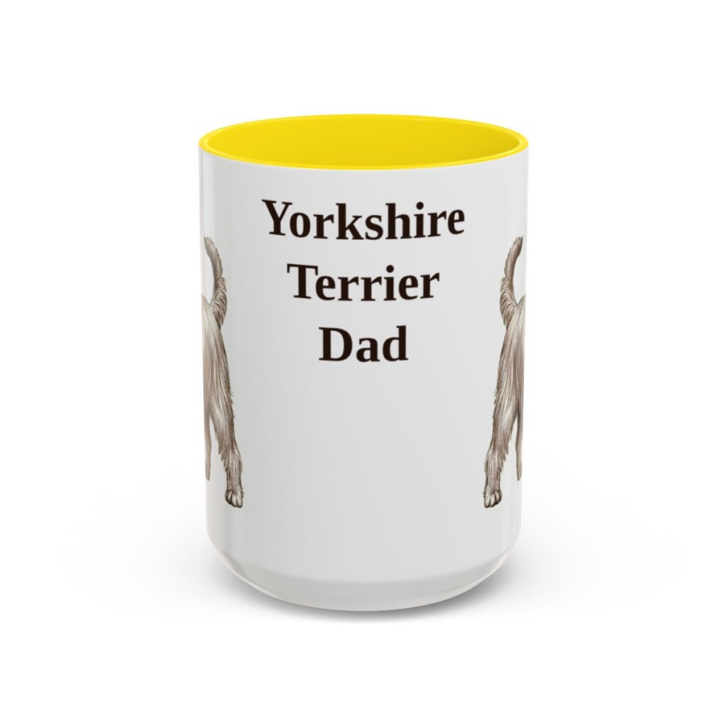 15oz Yorkshire Terrier Dog Dad Mug, Yellow, front view