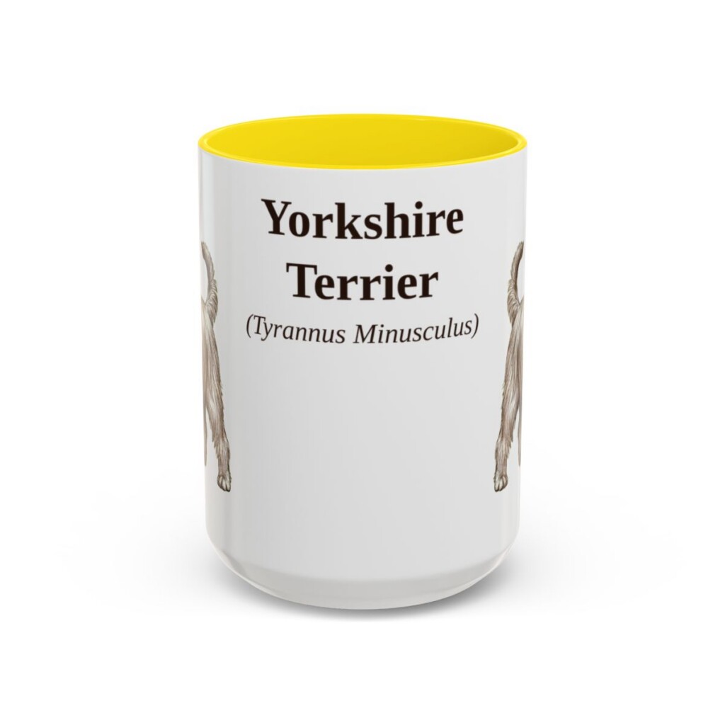 15oz Yorkshire Terrier Latin Mug, Yellow, front view
