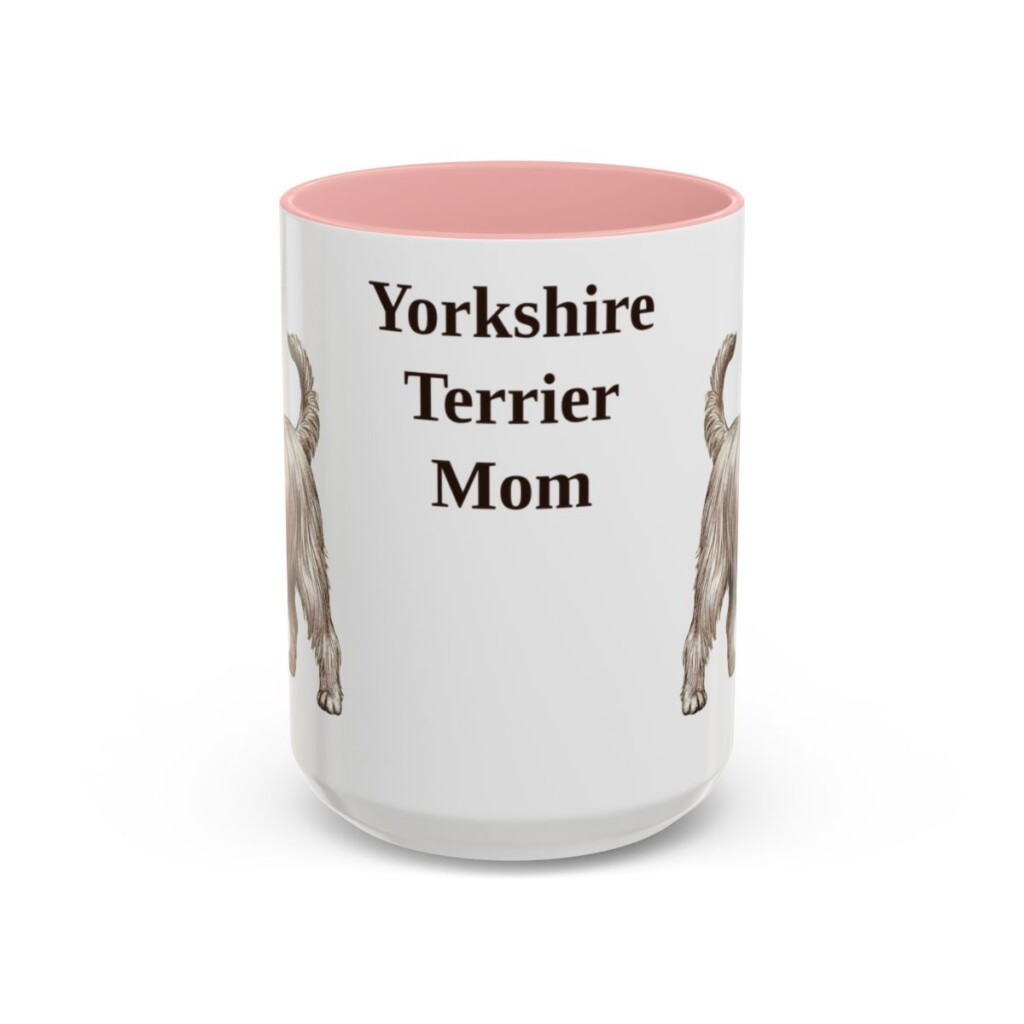 15oz Yorkshire Terrier Dog Mom Mug, Pink, front view