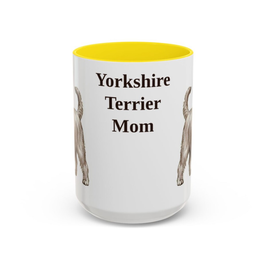 15oz Yorkshire Terrier Dog Mom Mug, Yellow, front view