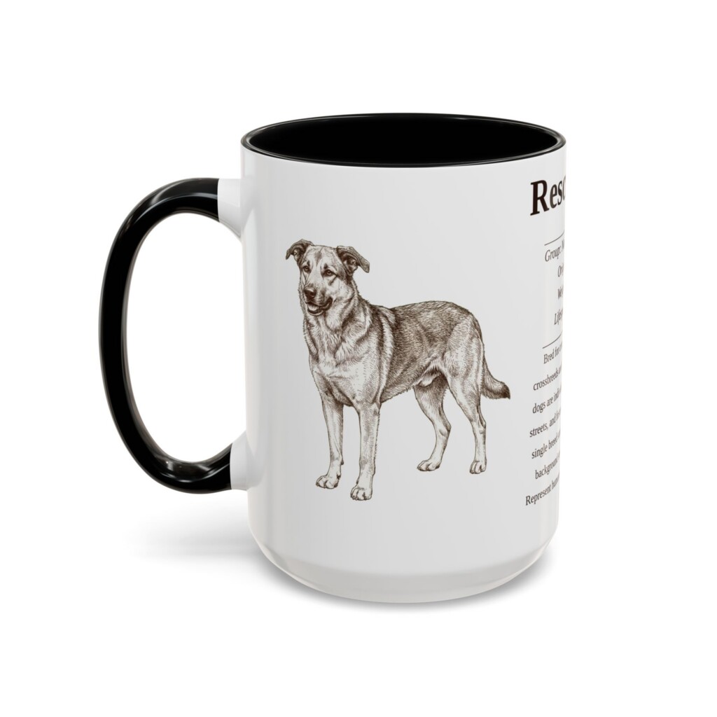 15oz Rescue Dog Mug, Illustrated Dog Breed Facts Coffee Mug, Vintage Dog Keepsake Gift