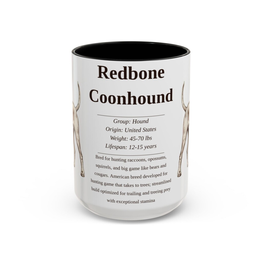 15oz Redbone Coonhound Mug, Illustrated Dog Breed Facts Coffee Mug, Vintage Dog Keepsake Gift