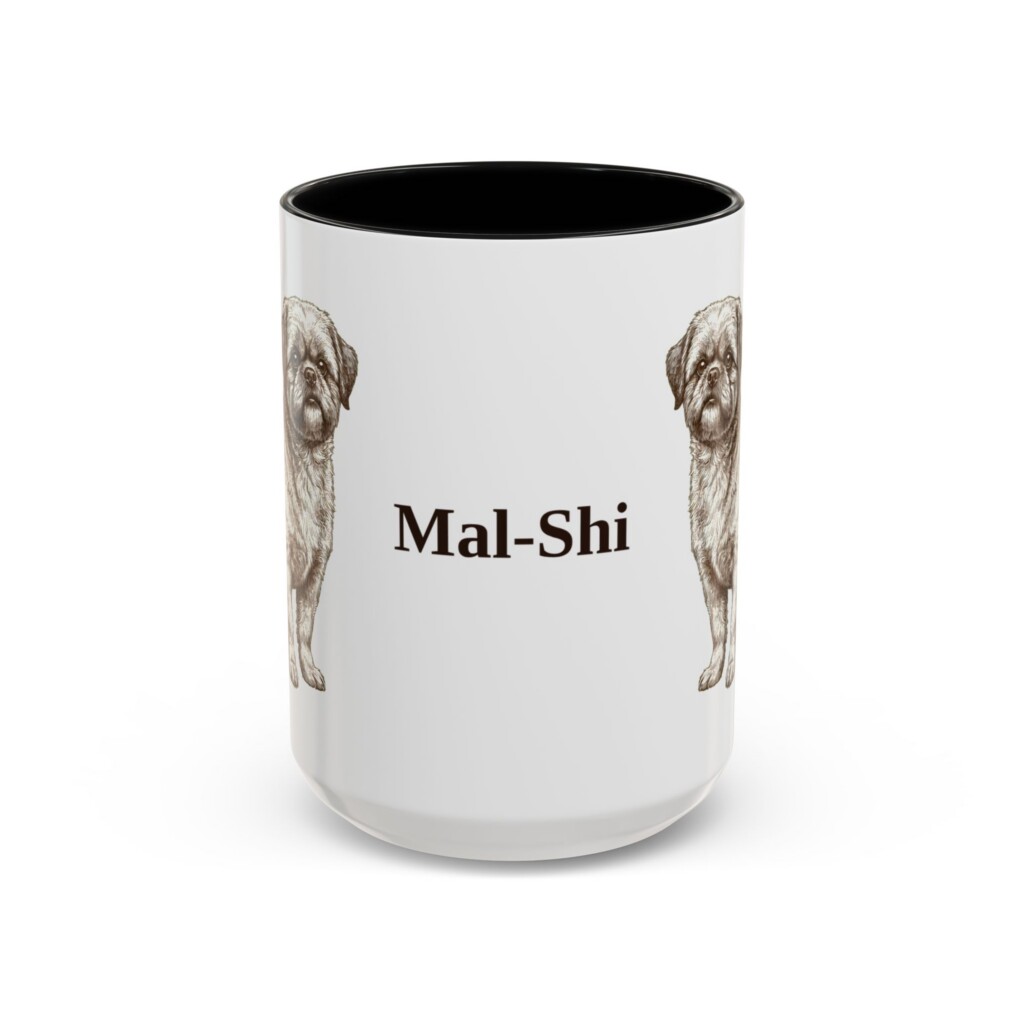 15oz Mal-Shi Mug, Vintage Dog Portrait Coffee Mug, Dog Lover Gift