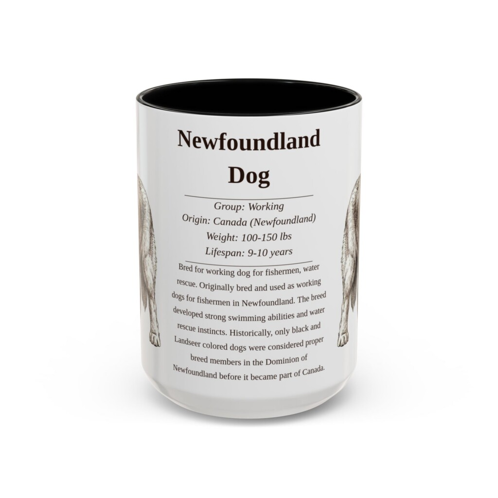 15oz Newfoundland Dog Mug, Illustrated Dog Breed Facts Coffee Mug, Vintage Dog Keepsake Gift