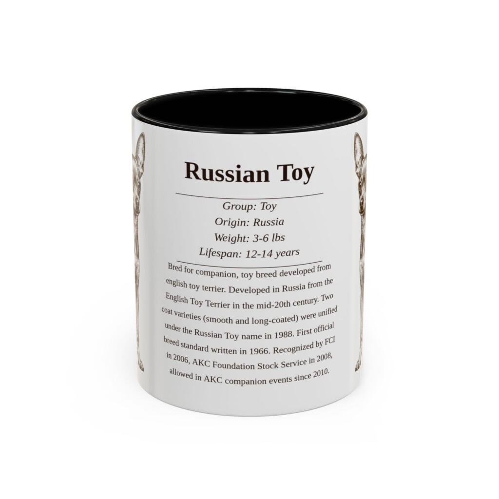 11oz Russian Toy Mug, Illustrated Dog Breed Facts Coffee Mug, Vintage Dog Keepsake Gift