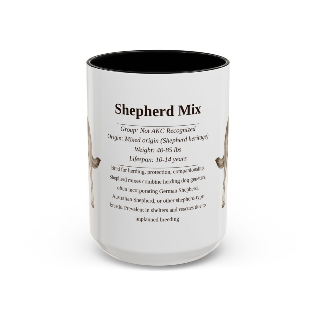 16235411859480735096_2048.jpeg 15oz Shepherd Mix Mug, Illustrated Dog Breed Facts Coffee Mug, Vintage Dog Keepsake Gift