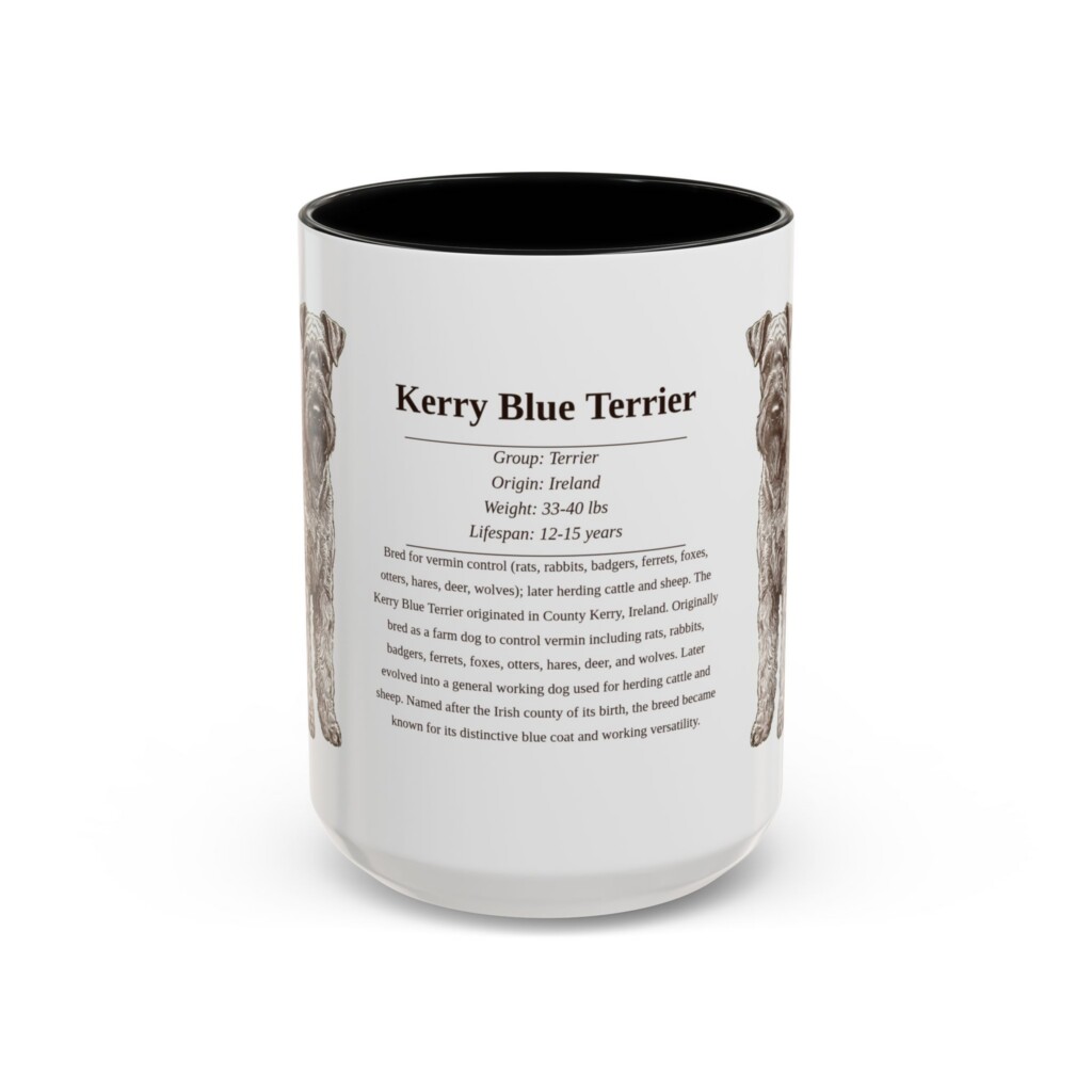 15oz Kerry Blue Terrier Mug, Illustrated Dog Breed Facts Coffee Mug, Vintage Dog Keepsake Gift