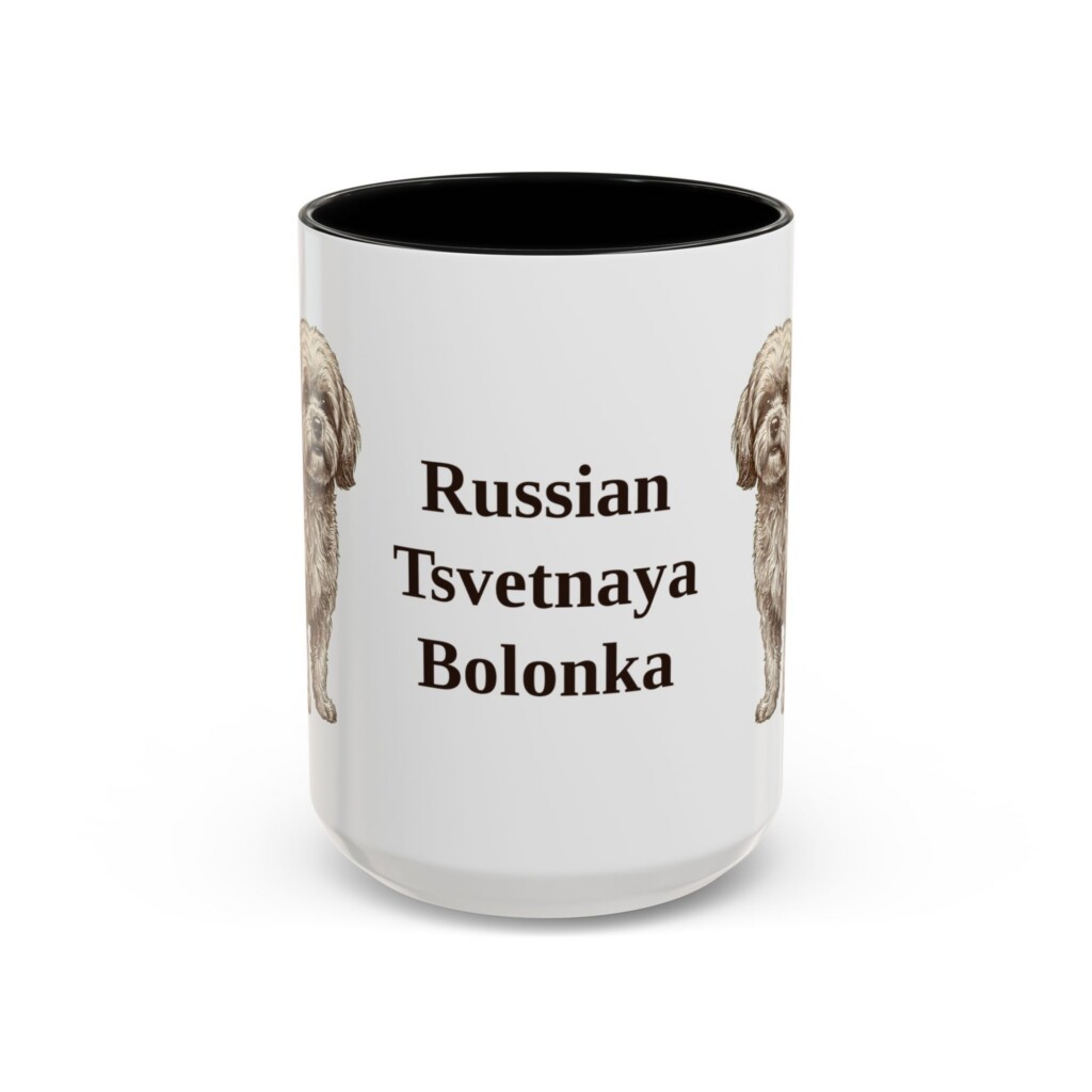 16385080389747608701_2048.jpeg 15oz Russian Tsvetnaya Bolonka Mug, Vintage Dog Portrait Coffee Mug, Dog Lover Gift