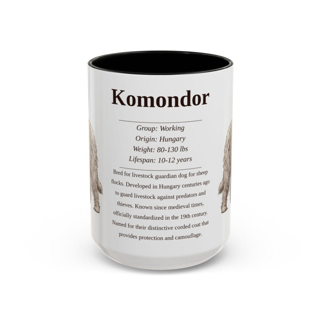 15oz Komondor Mug, Illustrated Dog Breed Facts Coffee Mug, Vintage Dog Keepsake Gift