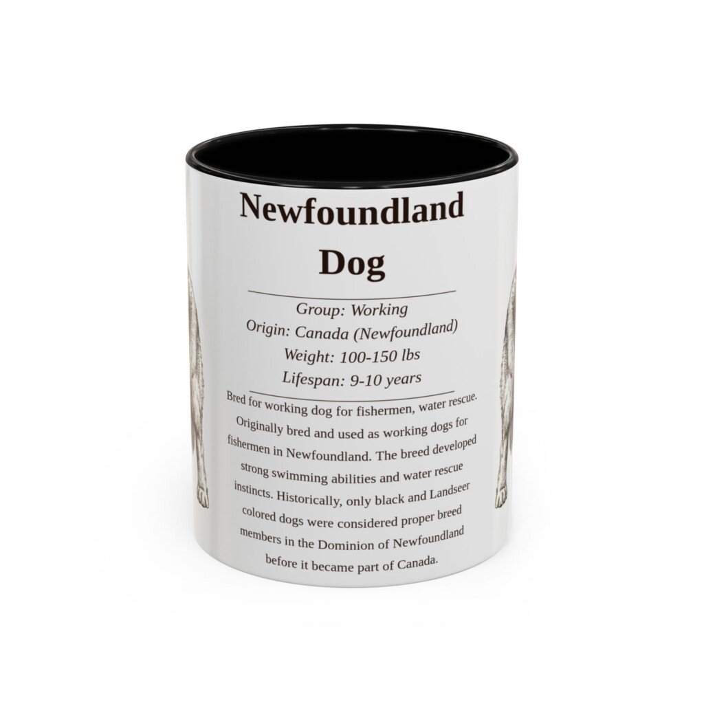 11oz Newfoundland Dog Mug, Illustrated Dog Breed Facts Coffee Mug, Vintage Dog Keepsake Gift