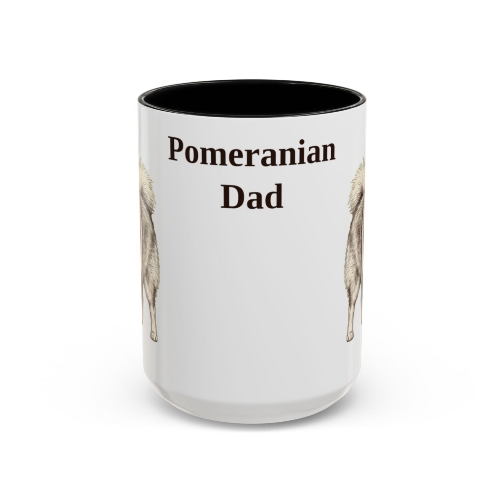 15oz Pomeranian Dog Dad Mug, Vintage Sketch Coffee Mug, Dog Dad Gift