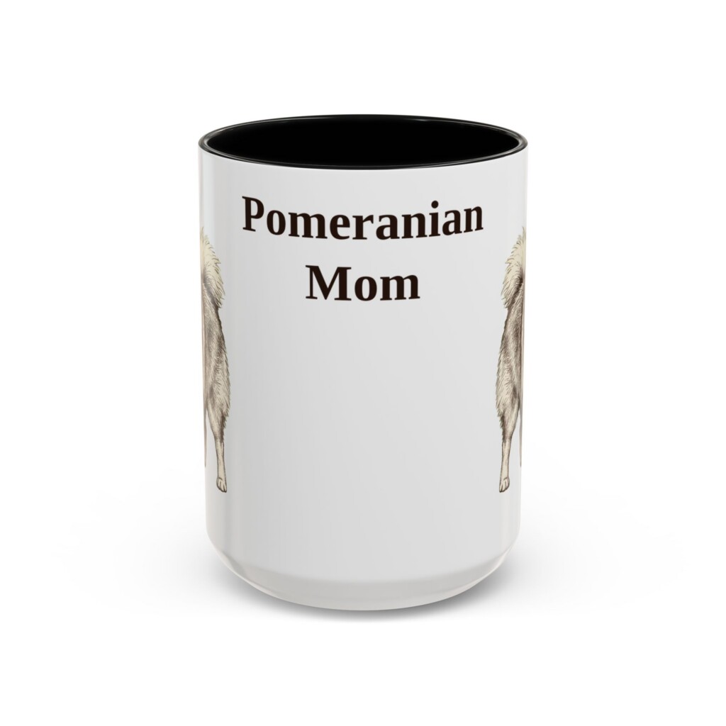 15oz Pomeranian Dog Mom Mug, Vintage Sketch Coffee Mug, Dog Mom Gift