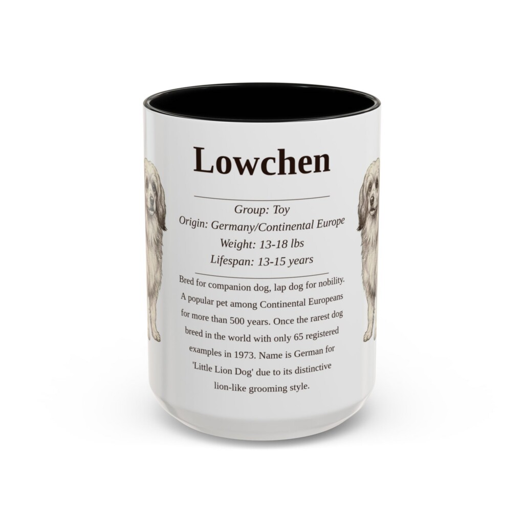 15oz Lowchen Mug, Illustrated Dog Breed Facts Coffee Mug, Vintage Dog Keepsake Gift