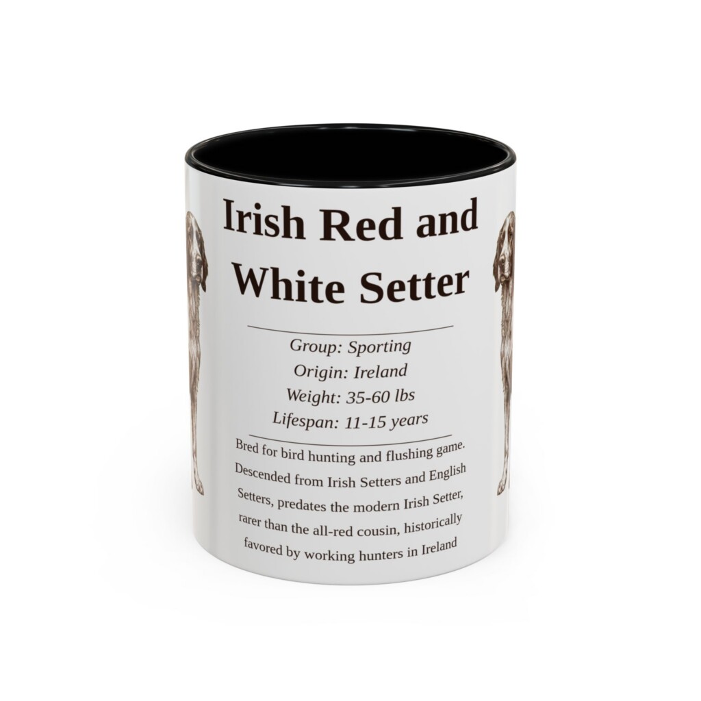 11oz Irish Red and White Setter Mug, Illustrated Dog Breed Facts Coffee Mug, Vintage Dog Keepsake Gift