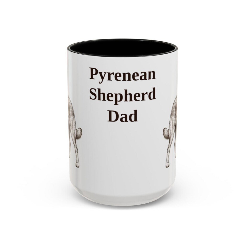15oz Pyrenean Shepherd Dog Dad Mug, Vintage Sketch Coffee Mug, Dog Dad Gift