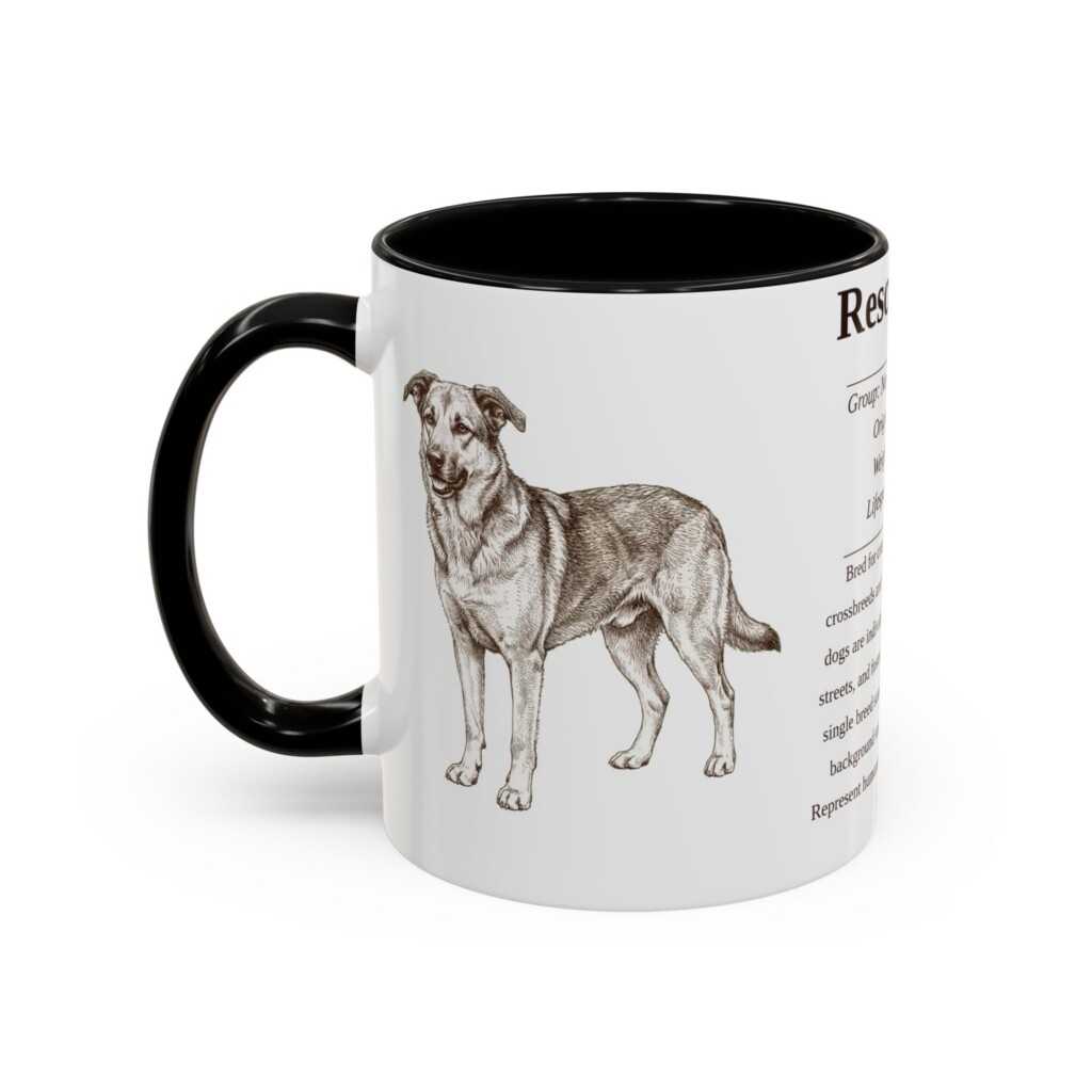 11oz Rescue Dog Mug, Illustrated Dog Breed Facts Coffee Mug, Vintage Dog Keepsake Gift