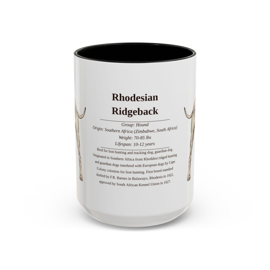 15oz Rhodesian Ridgeback Mug, Illustrated Dog Breed Facts Coffee Mug, Vintage Dog Keepsake Gift