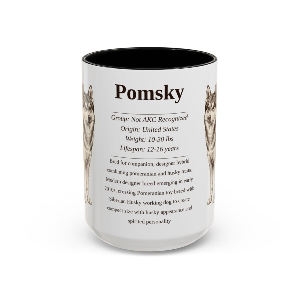 15oz Pomsky Mug, Illustrated Dog Breed Facts Coffee Mug, Vintage Dog Keepsake Gift