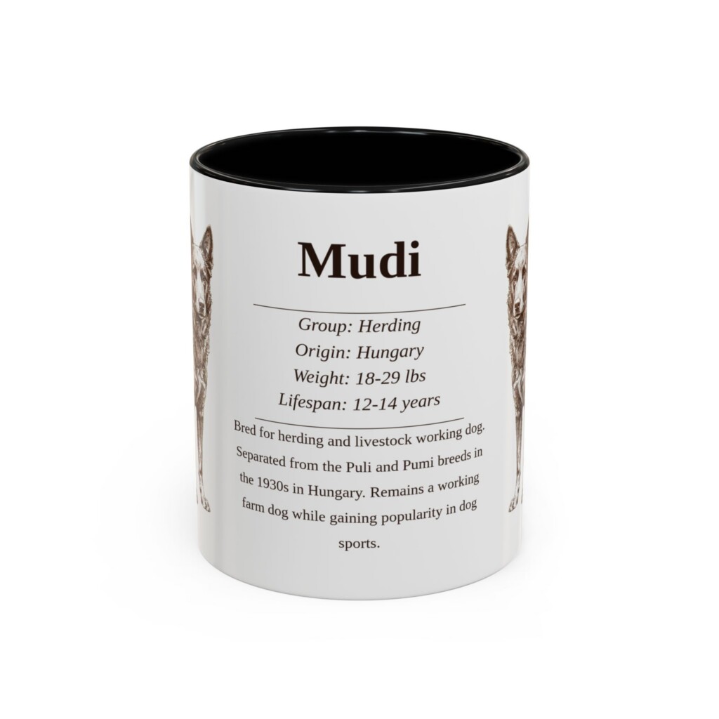 11oz Mudi Mug, Illustrated Dog Breed Facts Coffee Mug, Vintage Dog Keepsake Gift