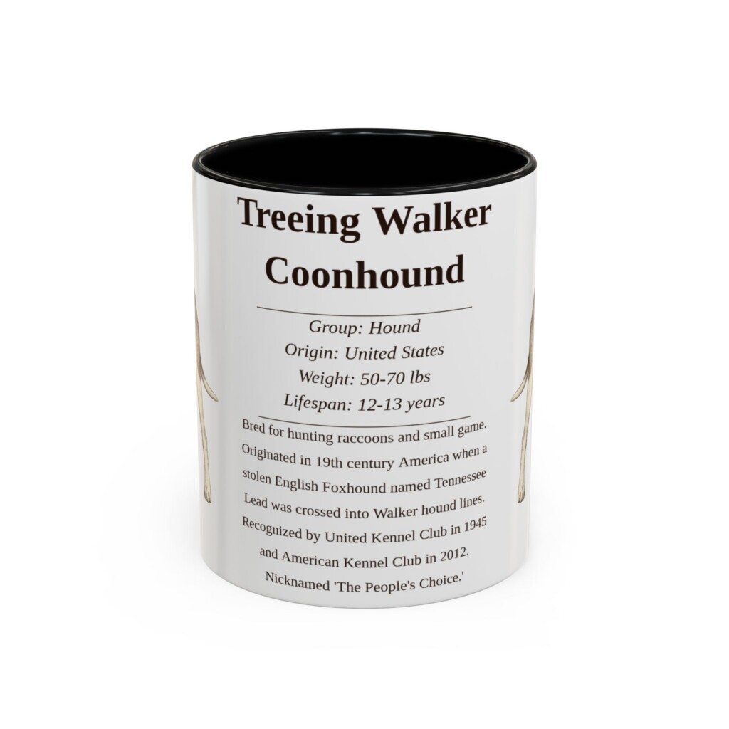 11oz Treeing Walker Coonhound Mug, Illustrated Dog Breed Facts Coffee Mug, Vintage Dog Keepsake Gift