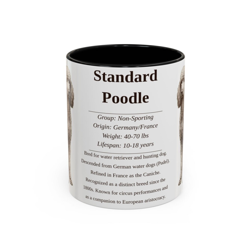 17326267351095303381_2048.jpeg 11oz Standard Poodle Mug, Illustrated Dog Breed Facts Coffee Mug, Vintage Dog Keepsake Gift