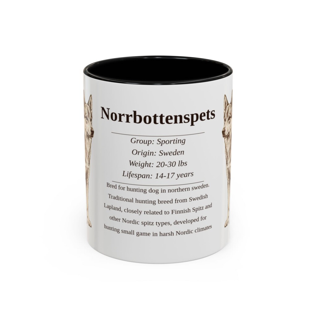 11oz Norrbottenspets Mug, Illustrated Dog Breed Facts Coffee Mug, Vintage Dog Keepsake Gift
