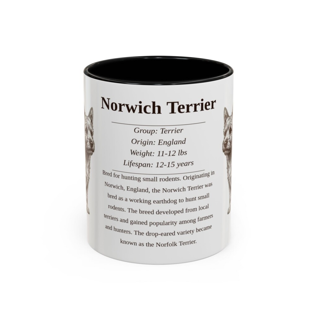 11oz Norwich Terrier Mug, Illustrated Dog Breed Facts Coffee Mug, Vintage Dog Keepsake Gift