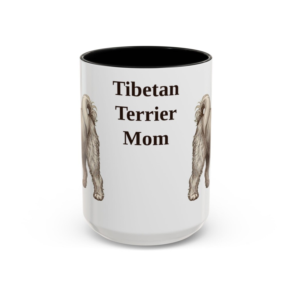 15oz Tibetan Terrier Dog Mom Mug, Vintage Sketch Coffee Mug, Dog Mom Gift