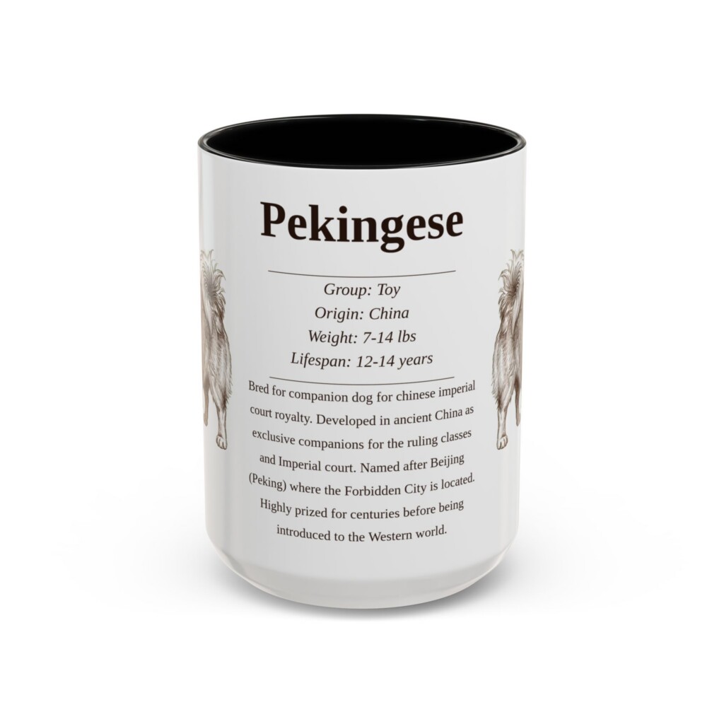 15oz Pekingese Mug, Illustrated Dog Breed Facts Coffee Mug, Vintage Dog Keepsake Gift