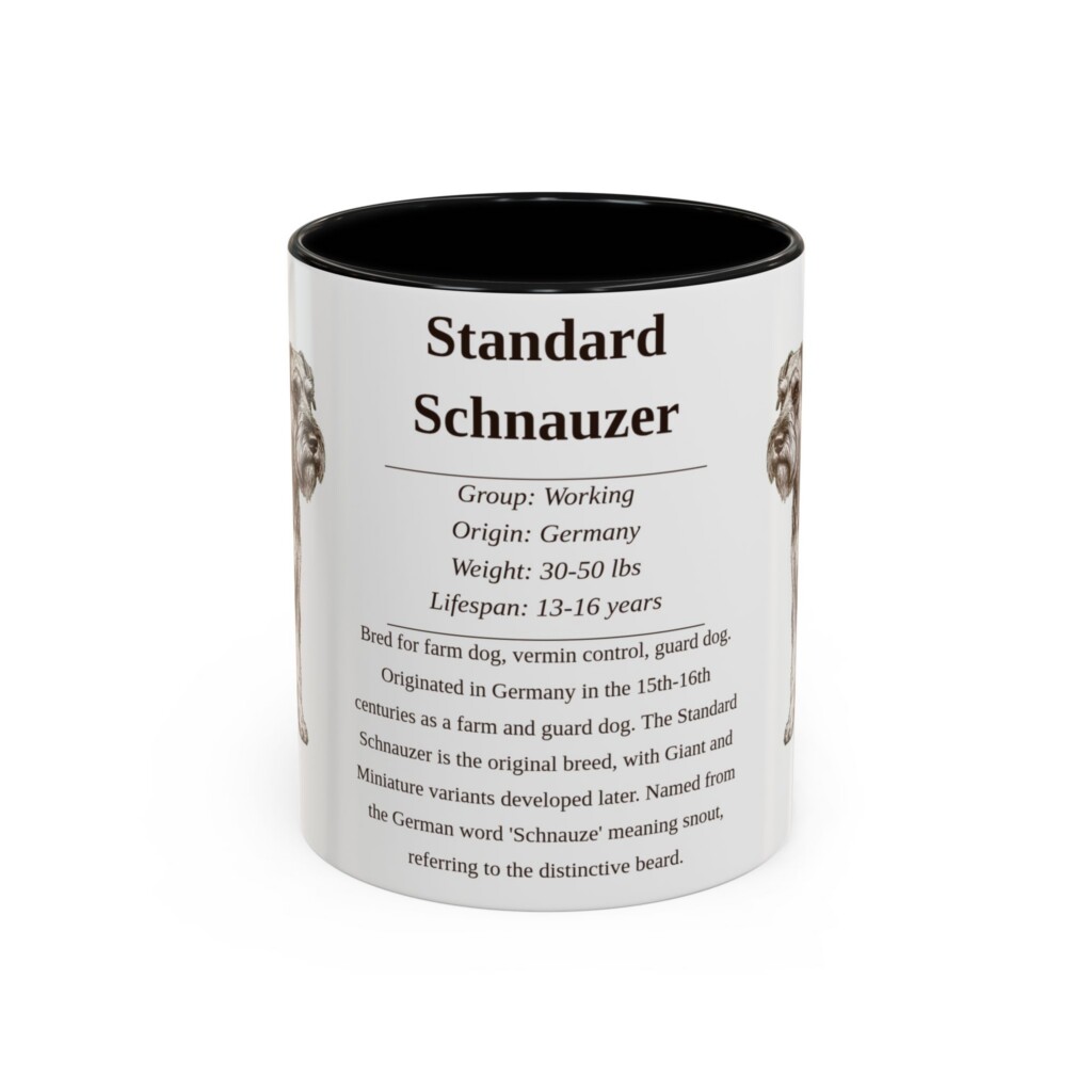 11oz Standard Schnauzer Mug, Illustrated Dog Breed Facts Coffee Mug, Vintage Dog Keepsake Gift