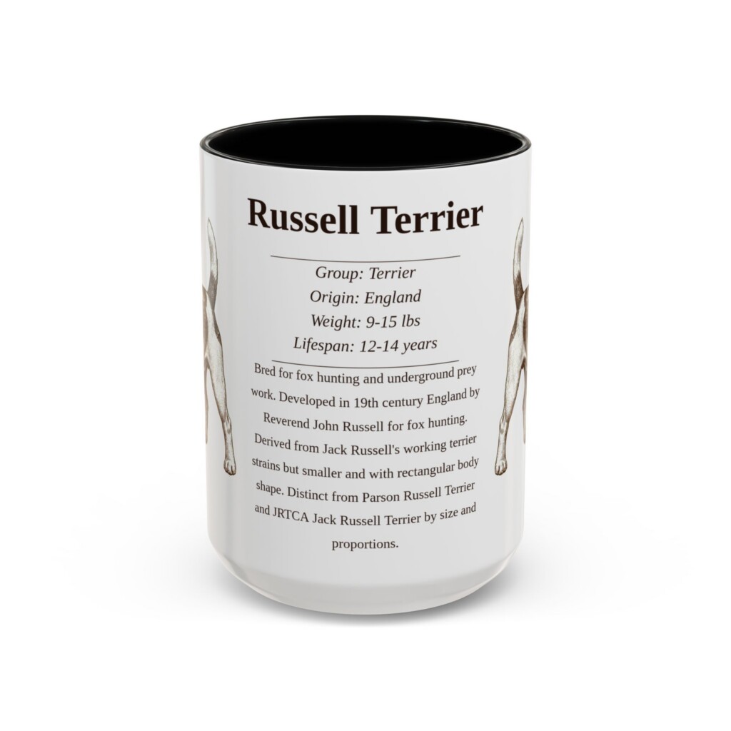 15oz Russell Terrier Mug, Illustrated Dog Breed Facts Coffee Mug, Vintage Dog Keepsake Gift