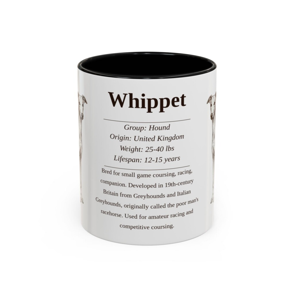 11oz Whippet Mug, Illustrated Dog Breed Facts Coffee Mug, Vintage Dog Keepsake Gift