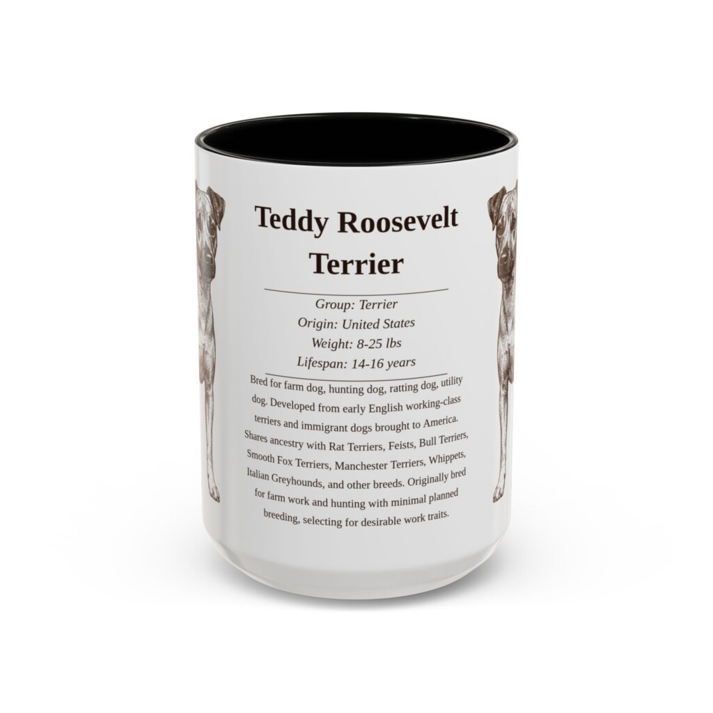 15oz Teddy Roosevelt Terrier Mug, Illustrated Dog Breed Facts Coffee Mug, Vintage Dog Keepsake Gift