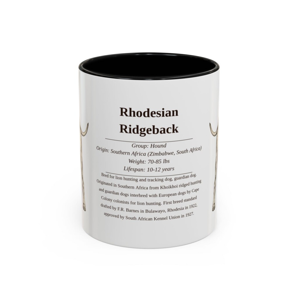 11oz Rhodesian Ridgeback Mug, Illustrated Dog Breed Facts Coffee Mug, Vintage Dog Keepsake Gift