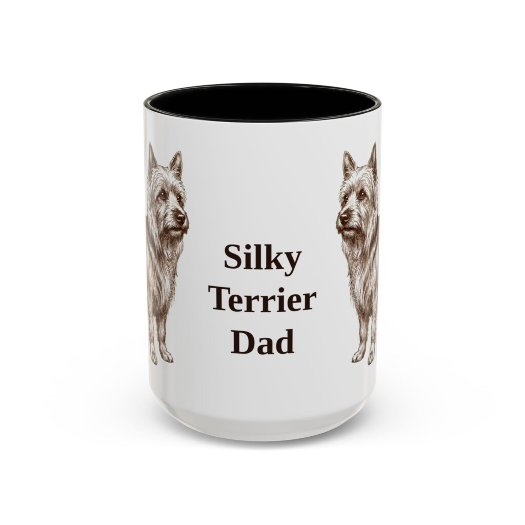 15oz Silky Terrier Dog Dad Mug, Vintage Sketch Coffee Mug, Dog Dad Gift